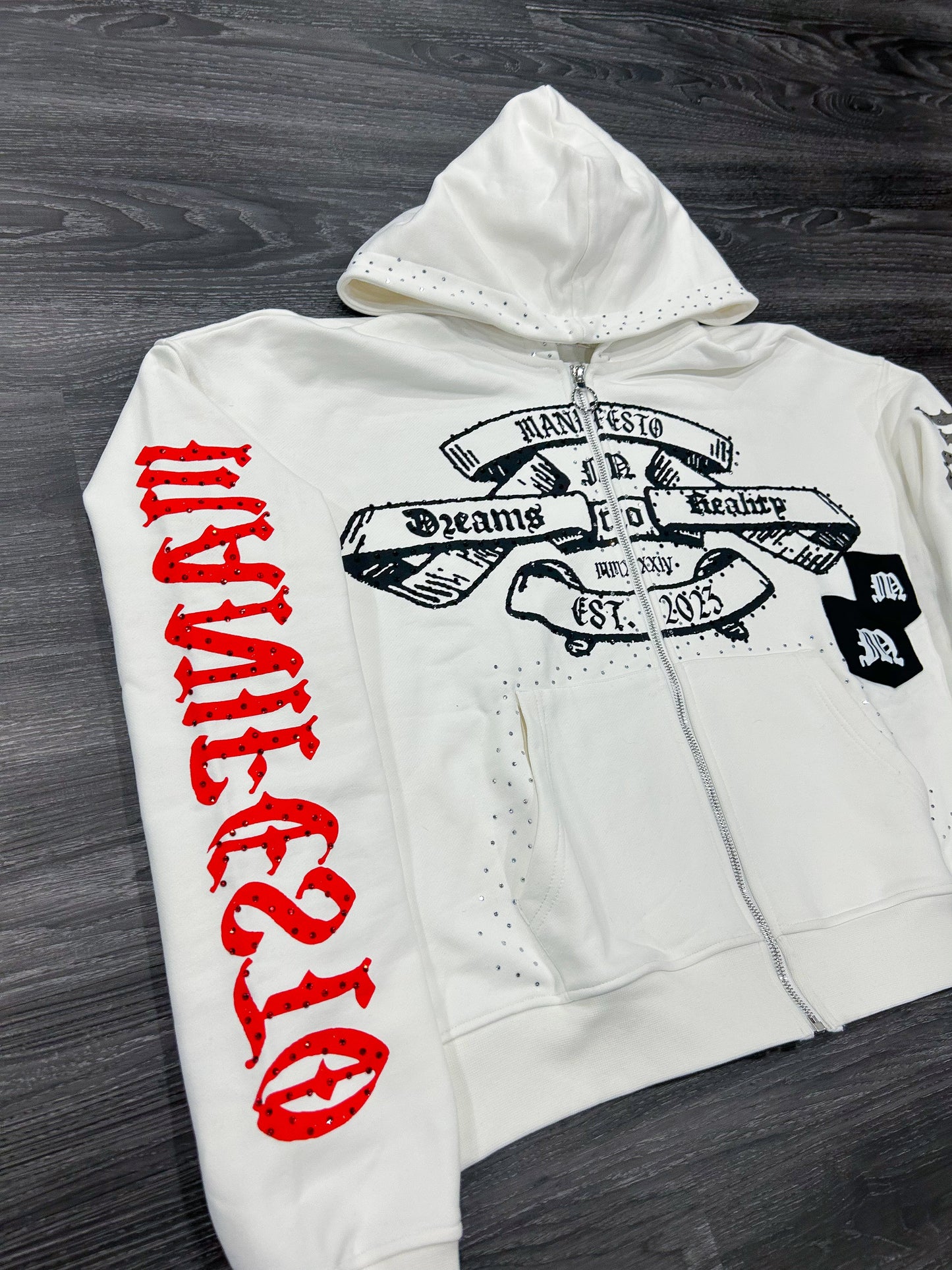 Dreams To Reality
White Rhinestone Zip Up