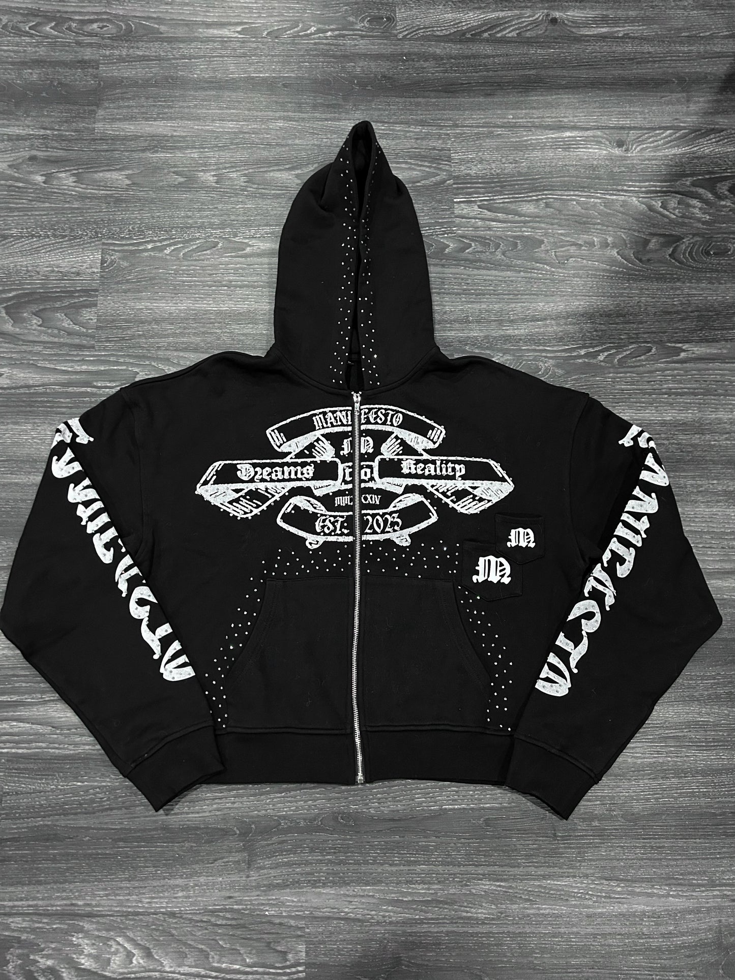 Black Rhinestone Zip Up