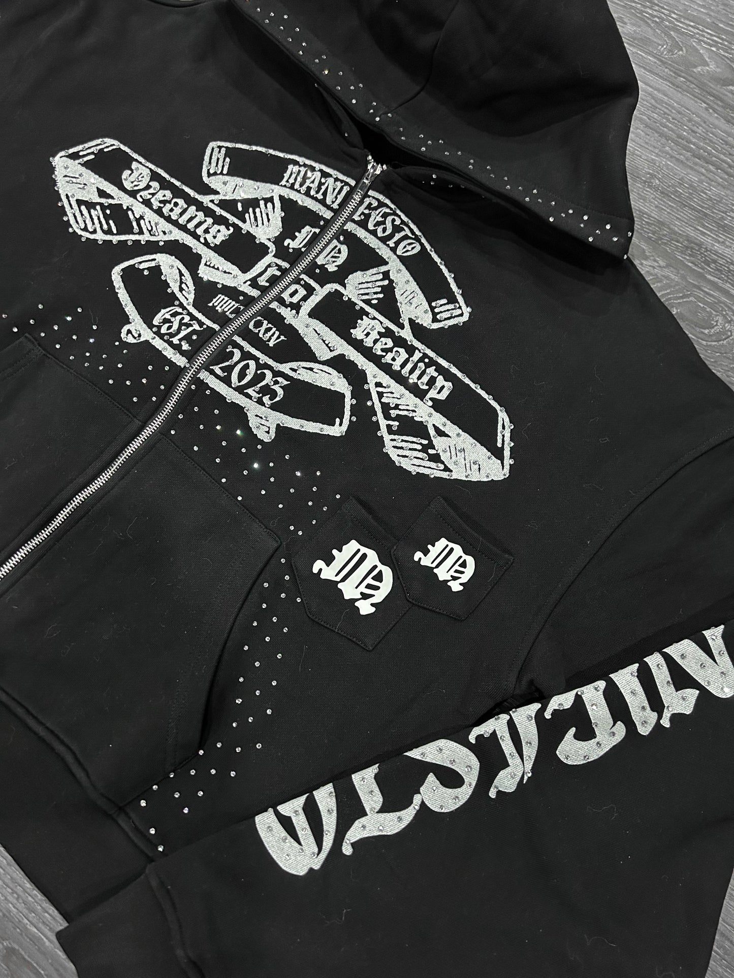 Black Rhinestone Zip Up
