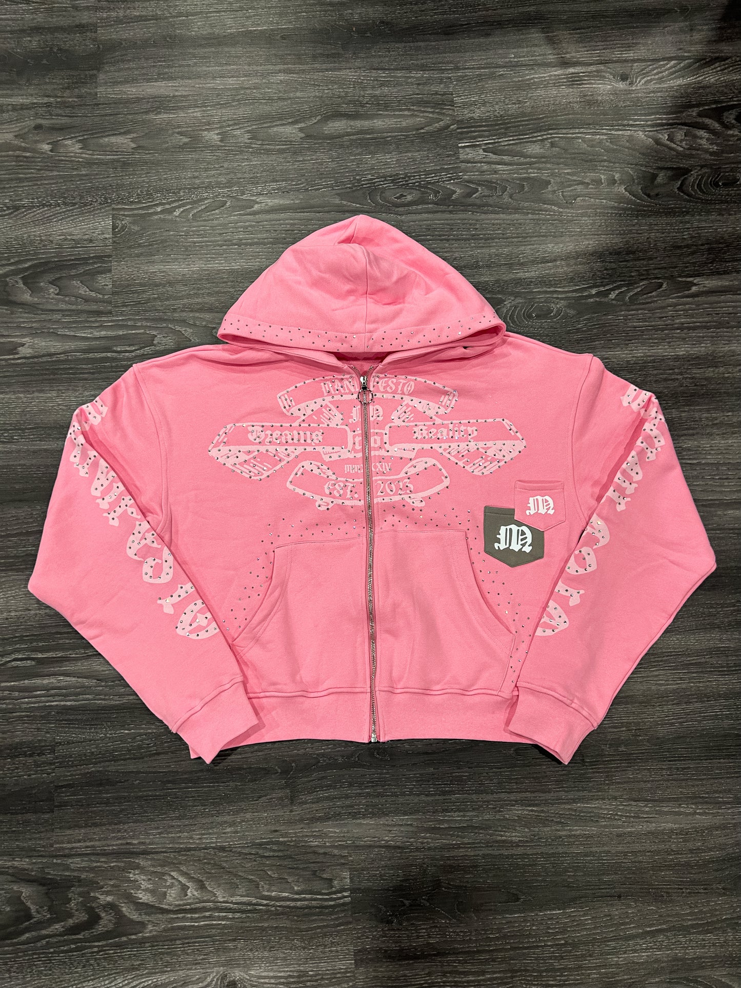 Dreams To Reality Pink Rhinestone Zip Up