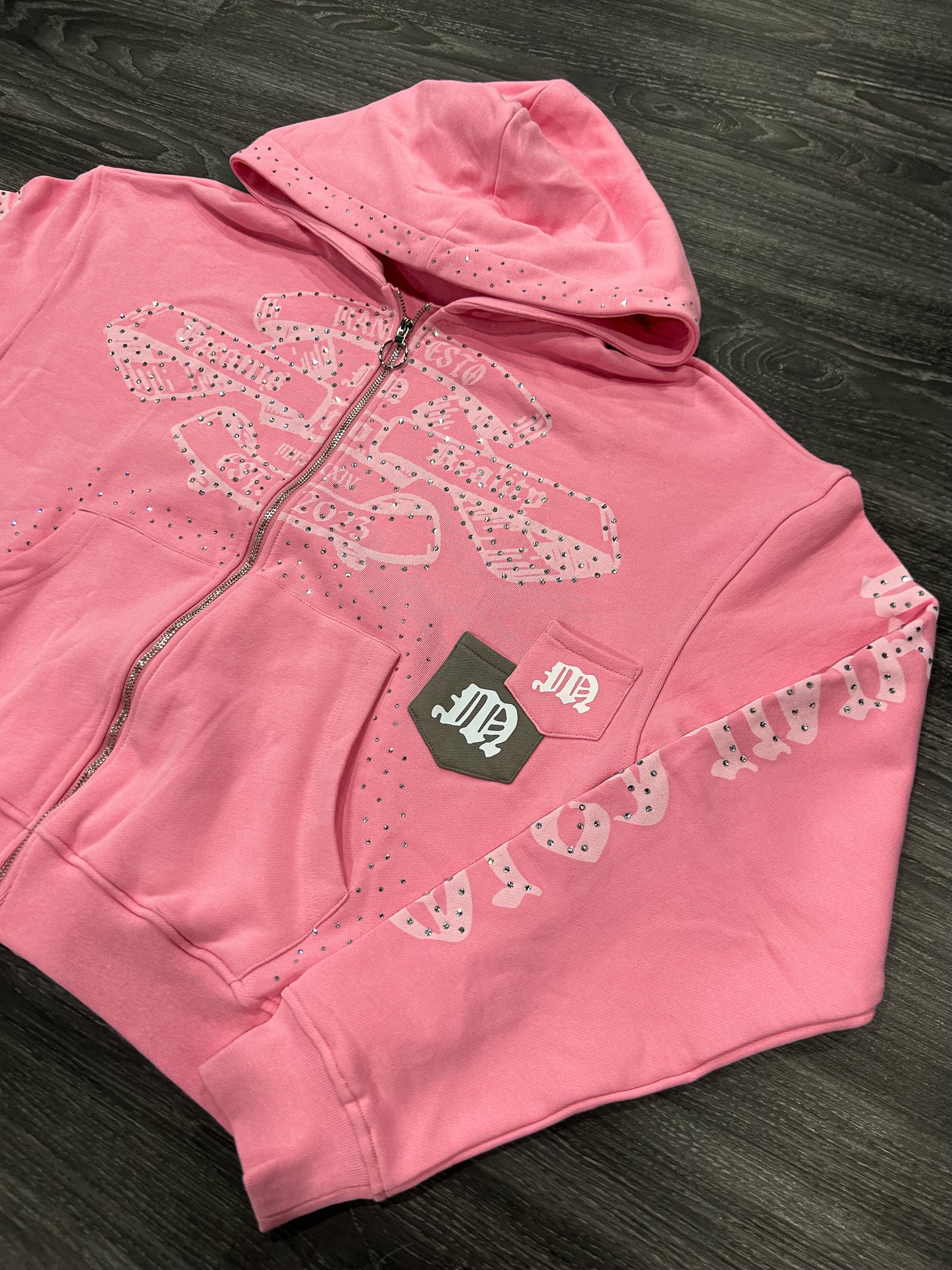 Dreams To Reality Pink Rhinestone Zip Up